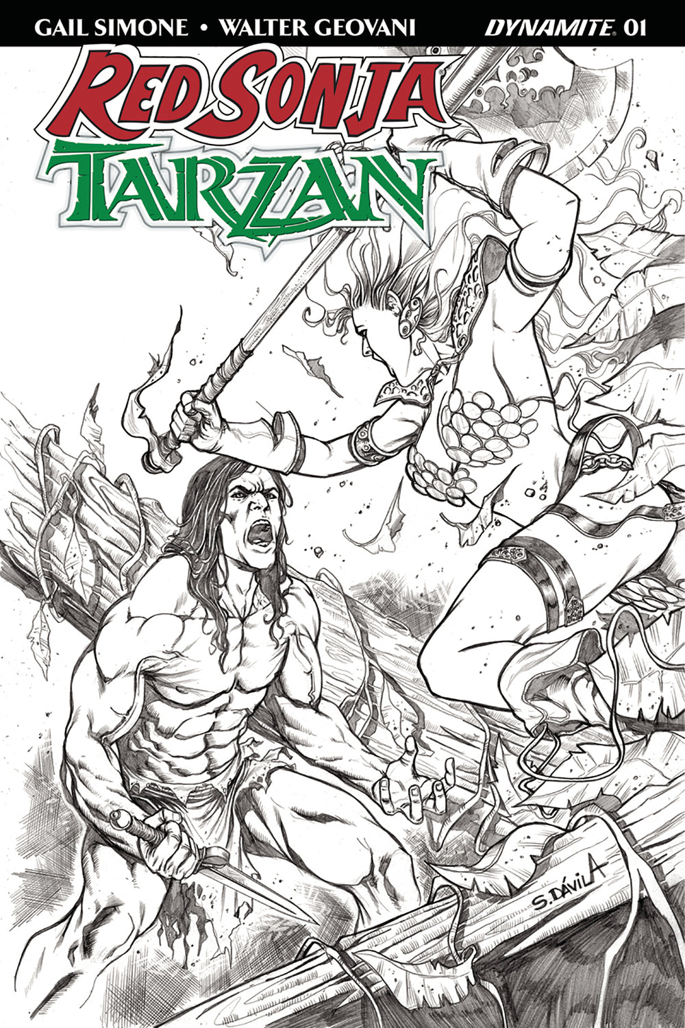 RED SONJA TARZAN #1 CVR G 20 COPY DAVILA B&W INCV (NET)