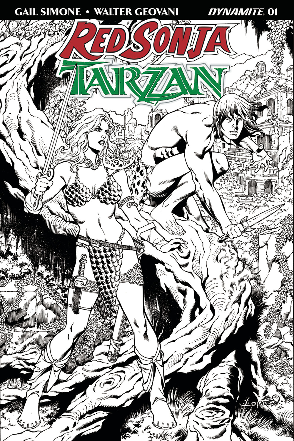 RED SONJA TARZAN #1 CVR H 30 COPY LOPRESTI B&W INCV (NET)